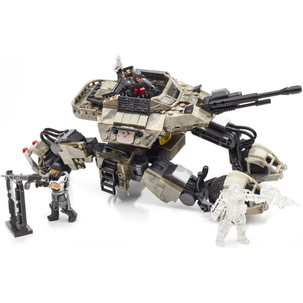 Buildable Atlas Mobile Turret with articulated robotic legs, rubber wheels, and 360-degree rotating pivot-mounted cannon.