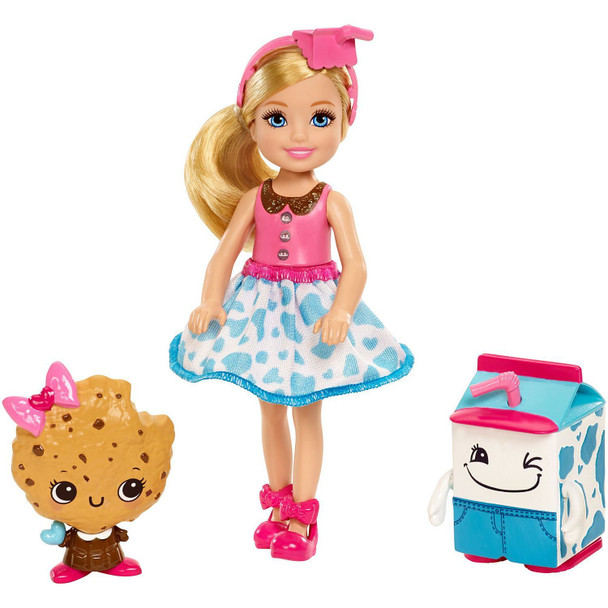 5.5-inch (14 cm) Chelsea™ doll comes with two theme-shaped friends from the treat-filled land -- milk & cookie.
