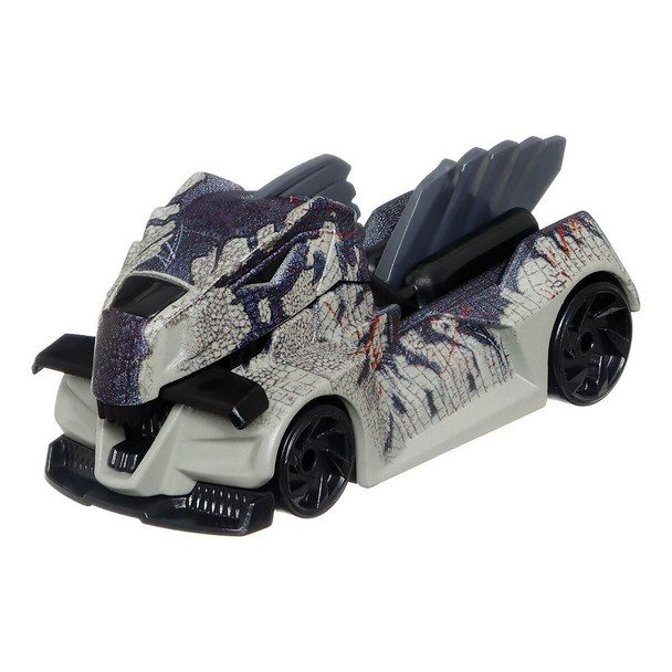 An iconic Jurassic World dinosaur character re-imagined as a Hot Wheels car.