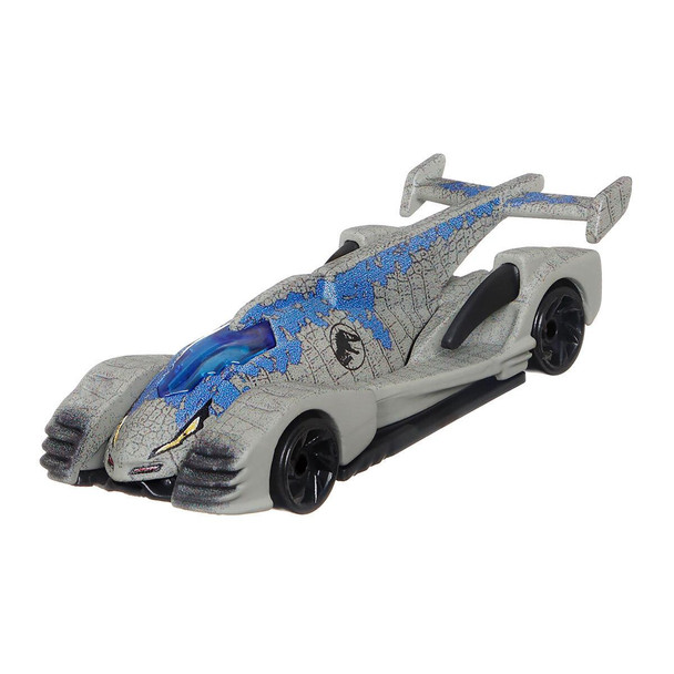 An iconic Jurassic World dinosaur character re-imagined as a Hot Wheels car.
