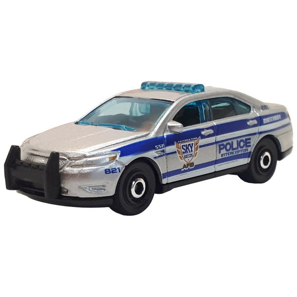 Modelled on the 2010 Ford Police Interceptor Concept vehicle with a silver and blue livery.