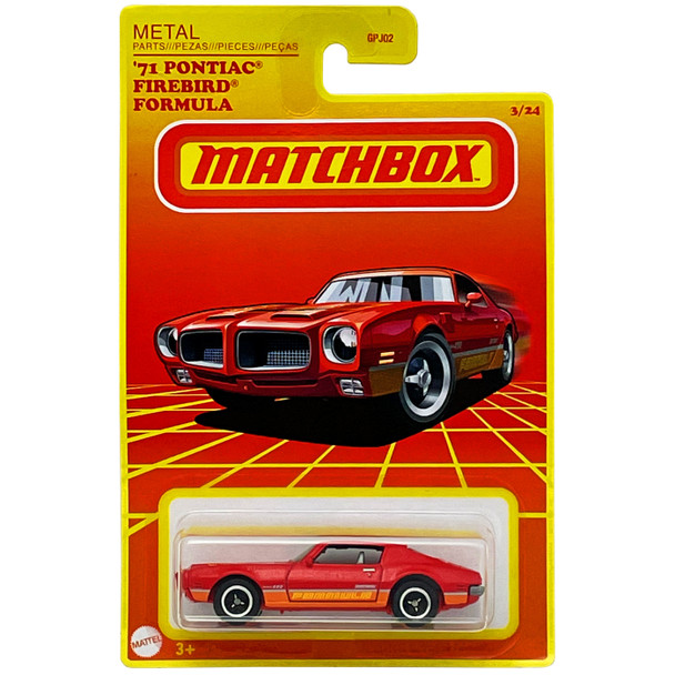 Matchbox Retro Series '71 PONTIAC FIREBIRD FORMULA 1:64 Scale Die-cast Vehicle in packaging.