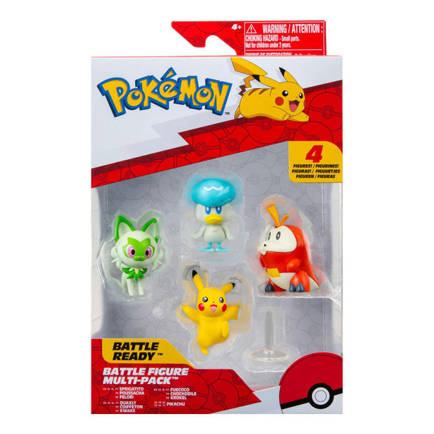 Set includes three First Partner Pokémon from Paldea (Fuecoco, Sprigatito, Quaxly) in addition to Pikachu.