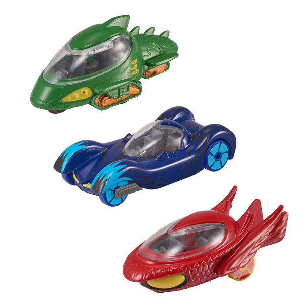 Embark on a PJ Masks adventure into the night to save the day with this set of 3 die-cast vehicles!