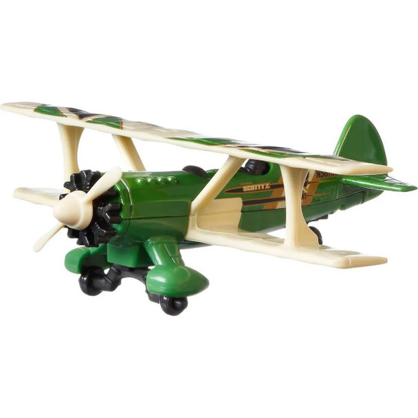 The Matchbox Sky Busters Biplane features a green and tan deco, with black and gold detailing.