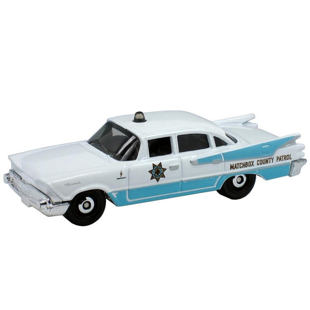 1959 Dodge Coronet Police Car in white, with light blue and silver trim.