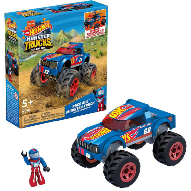69-piece MEGA Hot Wheels Gunkster Monster Truck building toy.