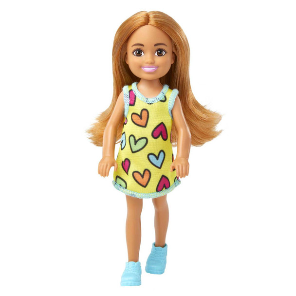 This 5.25-inch (13.5 cm) Chelsea doll is super-cute in a yellow dress with colourful heart print.