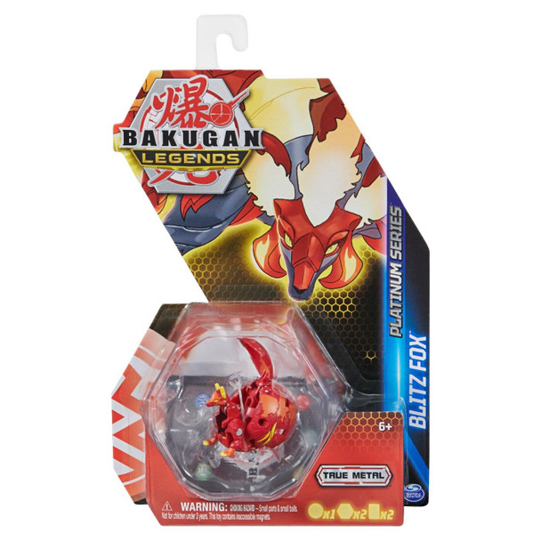 Bakugan Legends - Platinum Series BLITZ FOX (Pyrus) Collectable Action Figure with Trading Cards in packaging.