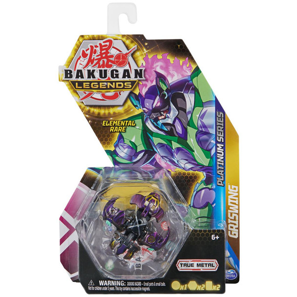 Bakugan Legends - Platinum Series GRISWING (Darkus / Elemental Rare) Collectable Action Figure with Trading Cards in packaging.