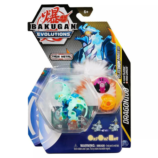 Bakugan Evolutions - Platinum Power Up Series DRAGONOID with Nano SLEDGE and Nano LANCER Collectable Action Figures with Trading Cards