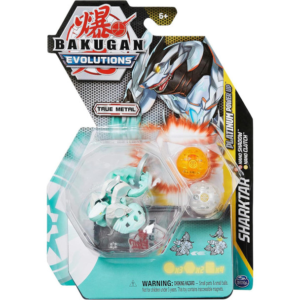 Bakugan Evolutions - Platinum Power Up Series SHARKTAR with Nano SHADOW and Nano CLUTCH Collectable Action Figures with Trading Cards