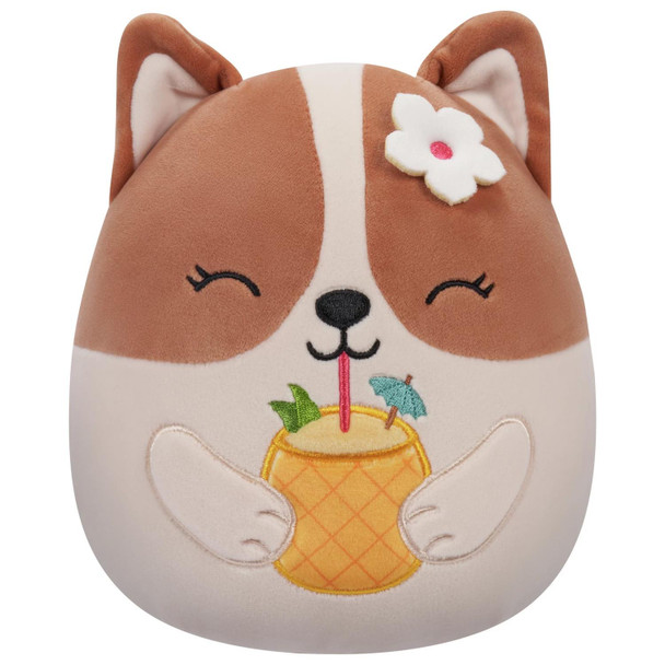 Squishmallows REGINA the Corgi with Pineapple Drink 7.5-inch Plush