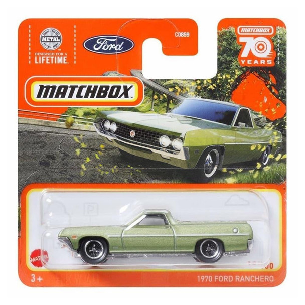 Matchbox 1970 FORD RANCHERO 1:64 Scale Diecast Vehicle (17/100) in packaging.