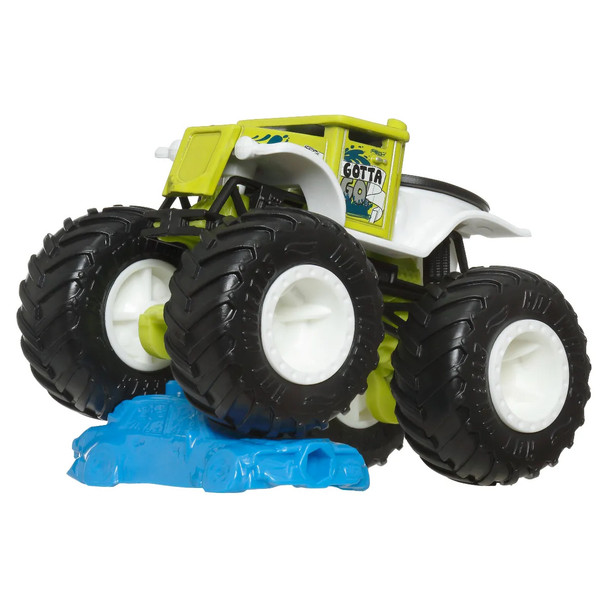 Really Gotta-Go truck comes with a connect and crash car for immediate smashing action (styles vary)