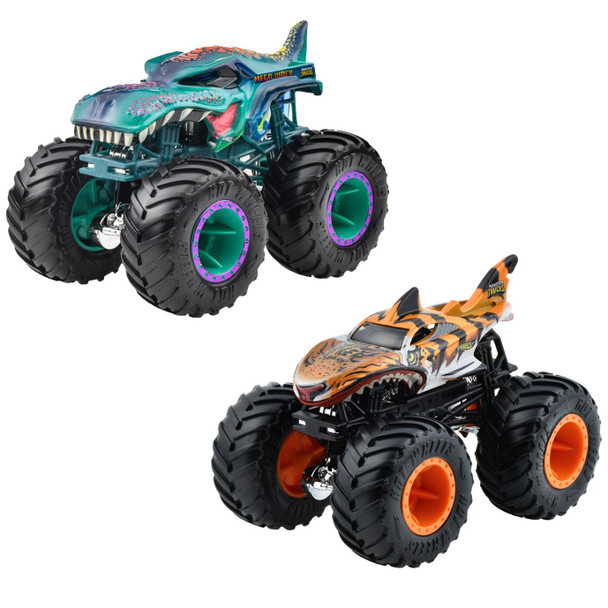 Hot Wheels Monster Trucks Demolition Doubles TIGER SHARK vs. MEGA-WREX 1:64 Scale Vehicle 2-Pack Hot Wheels Monster Trucks Demolition Doubles TIGER SHARK vs. MEGA-WREX 1:64 Scale Vehicle 2-Pack