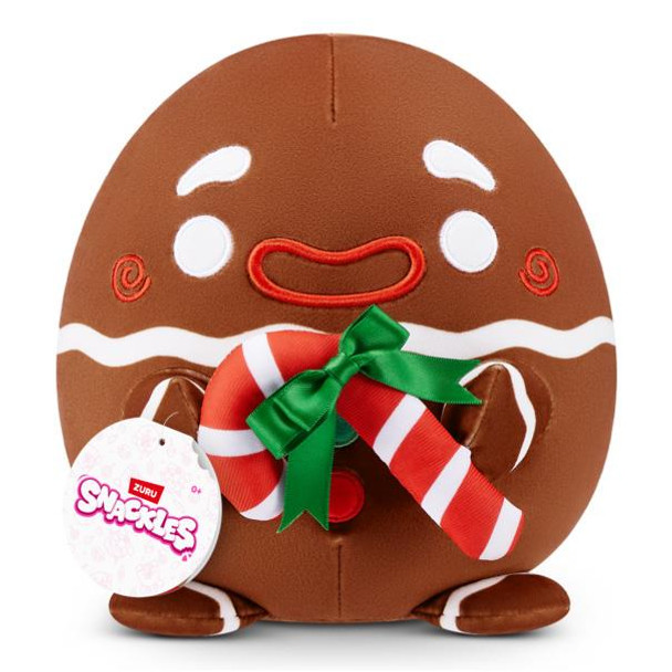 Every plush stuffed Snackle toy comes with their favourite snack. Ginger the Gingerbread Man comes with Candy Cane