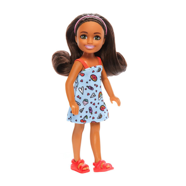 Barbie Club Chelsea - Brunette Girl Doll wearing Blue Dress