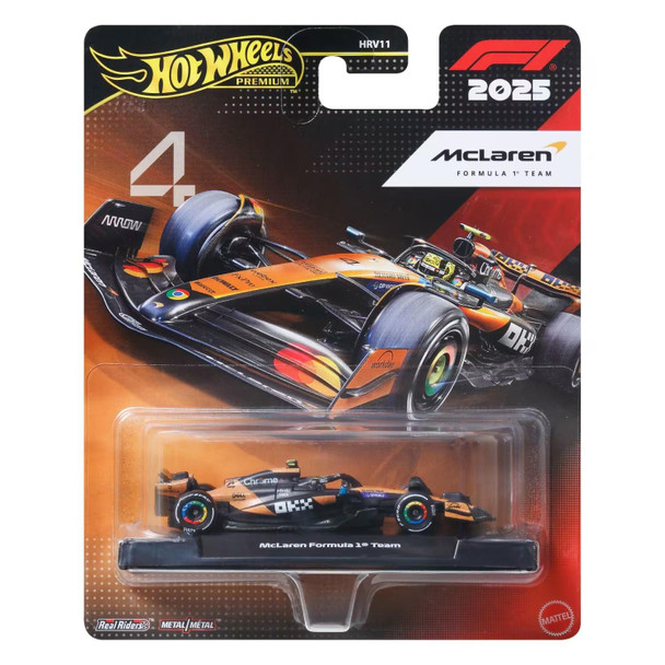Hot Wheels Premium Formula 1 Collection McLAREN FORMULA 1 TEAM (#4) 1:64 Scale Die-Cast Vehicle in packaging