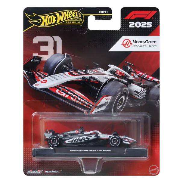 Hot Wheels Premium Formula 1 Collection MONEYGRAM HAAS F1 TEAM (#31) 1:64 Scale Die-Cast Vehicle in packaging