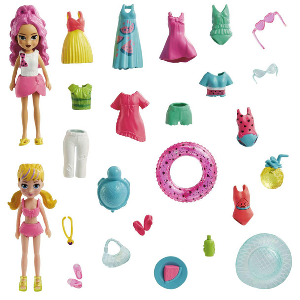 Polly Pocket FRUITY POOL FUN Fashion Pack with 2 Dolls and Accessories