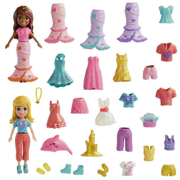 Polly Pocket SEASHINE MERMAID Fashion Pack with 2 Dolls and Accessories