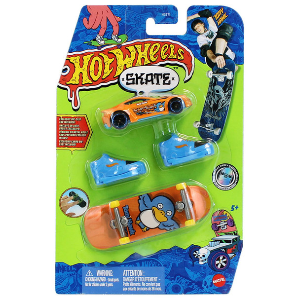Hot Wheels Skate CHIRPING TRICKSTER Fingerboard and Skate Shoes with TORQUE TWISTER 1:64 scale Die-cast Vehicle in packaging