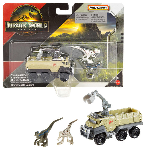 Matchbox Jurassic World Rebirth VELOCIRAPTOR 'BLUE' & ATROCIRAPTOR CAPTURE TRUCK Dino Transporter 1:64 Scale Die-cast Vehicle