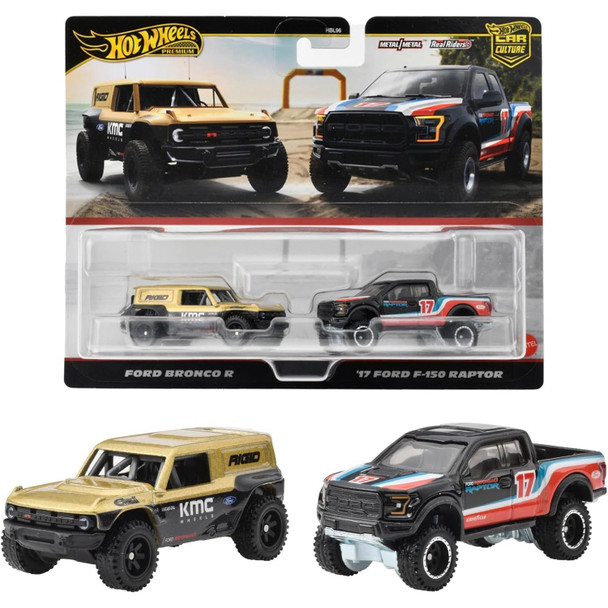 Hot Wheels Car Culture FORD BRONCO R and '17 FORD F-150 RAPTOR 1:64 Scale Die-cast Vehicle 2-Pack