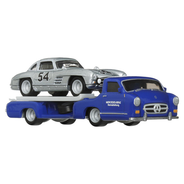 Hot Wheels Premium Car Culture Team Transport MERCEDES-BENZ 300 SL and '55 MERCEDES-BENZ BLAUES WUNDER 1:64 Scale Die-cast Vehicles (#70)