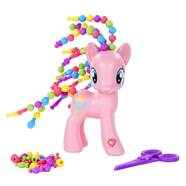 The My Little Pony Pinkie Pie Cutie Twisty-Do pony figure features 100 colourful beads that connect to create fun strands for Pinkie Pie pony's hair and jewellery!