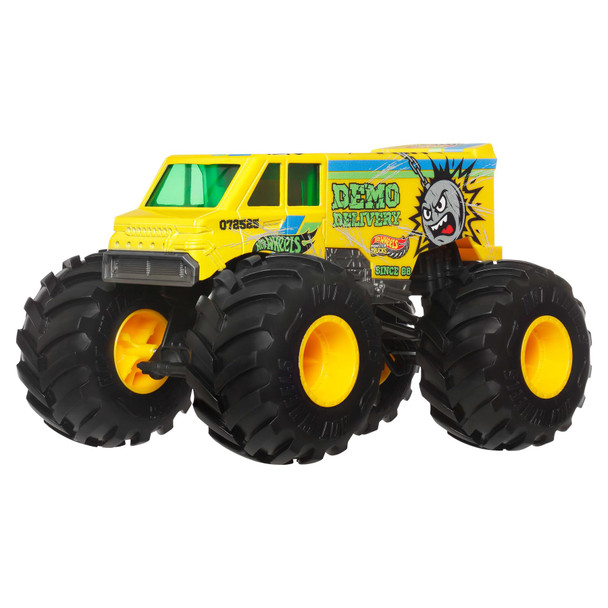 Designed in 1:24 scale with durable die-cast metal bodies, this oversized Demo Delivery Monster Truck is ready for outrageous action