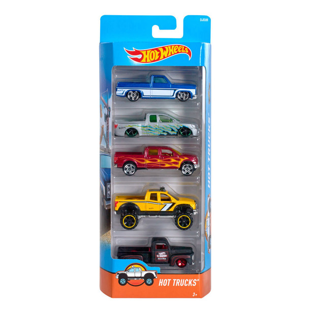 Hot Wheels HOT TRUCKS 1:64 Scale Die-Cast Vehicle 5-Pack in packaging.