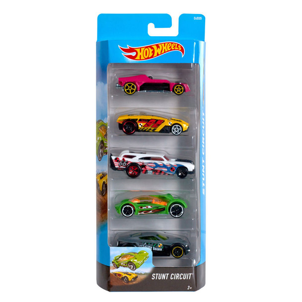 Hot Wheels STUNT CIRCUIT 1:64 Scale Die-Cast Vehicle 5-Pack in packaging.