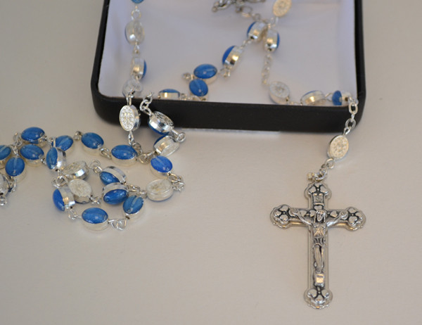 Blue Miraculous Medal Rosary - 24" Long
