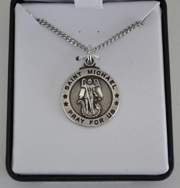 small silver plated St Michael medal