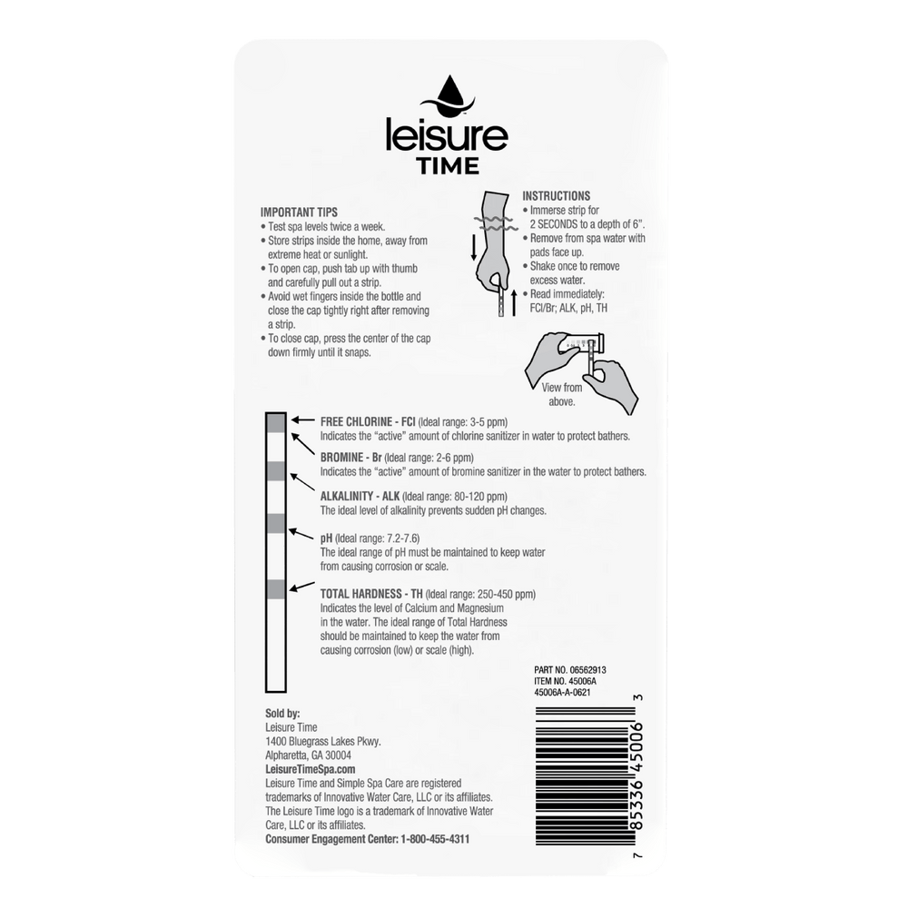 Leisure Time Spa & Hot Tub Test Strips - Chlorine & Bromine  -  45006A