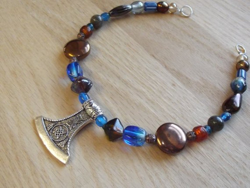 Viking Brooch Chain - in Blue and Brown w/ pendant