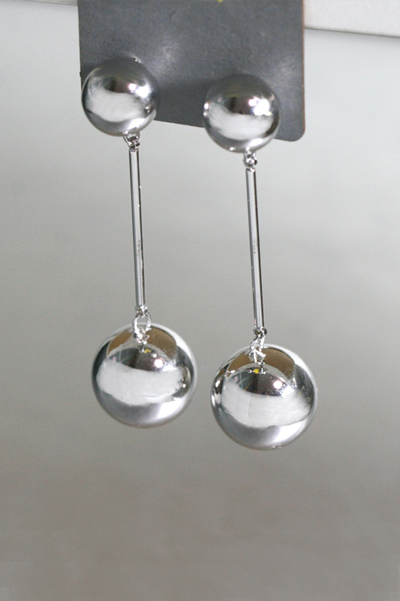 White Gold Double Ball Dangle Earrings