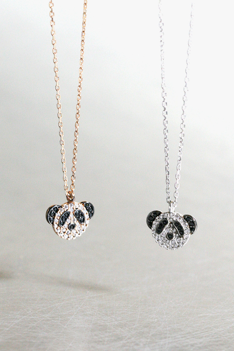 Black & White Panda Golden Charm Necklace - Tiaraa