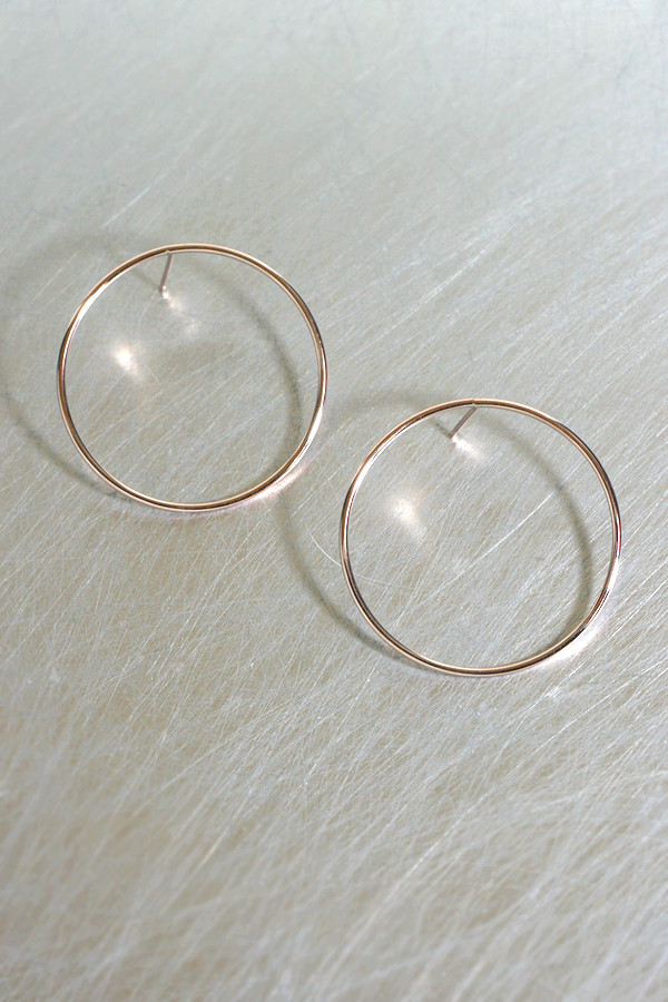 Rose Gold Plated Sterling Silver Flat Circle Stud Earrings - Round & Simple