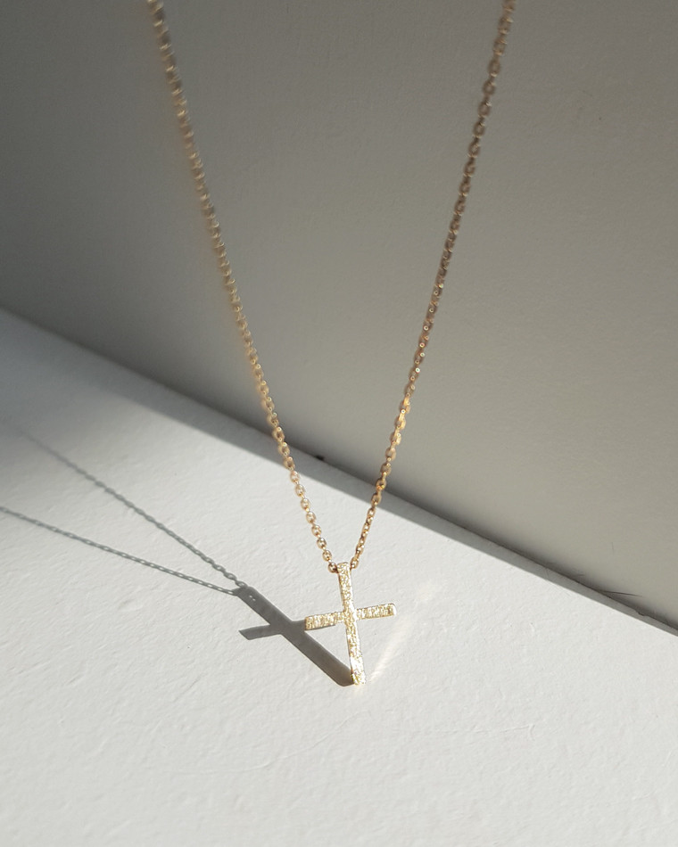 Tiny Gold Cross Necklace Sterling 
