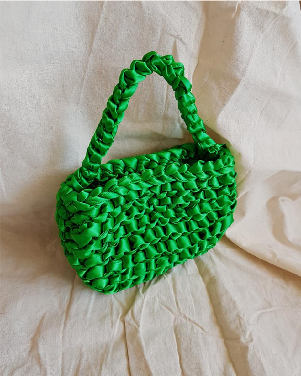 Satin Ribbon Mini Tote Bag in Green - kellinsilver.com