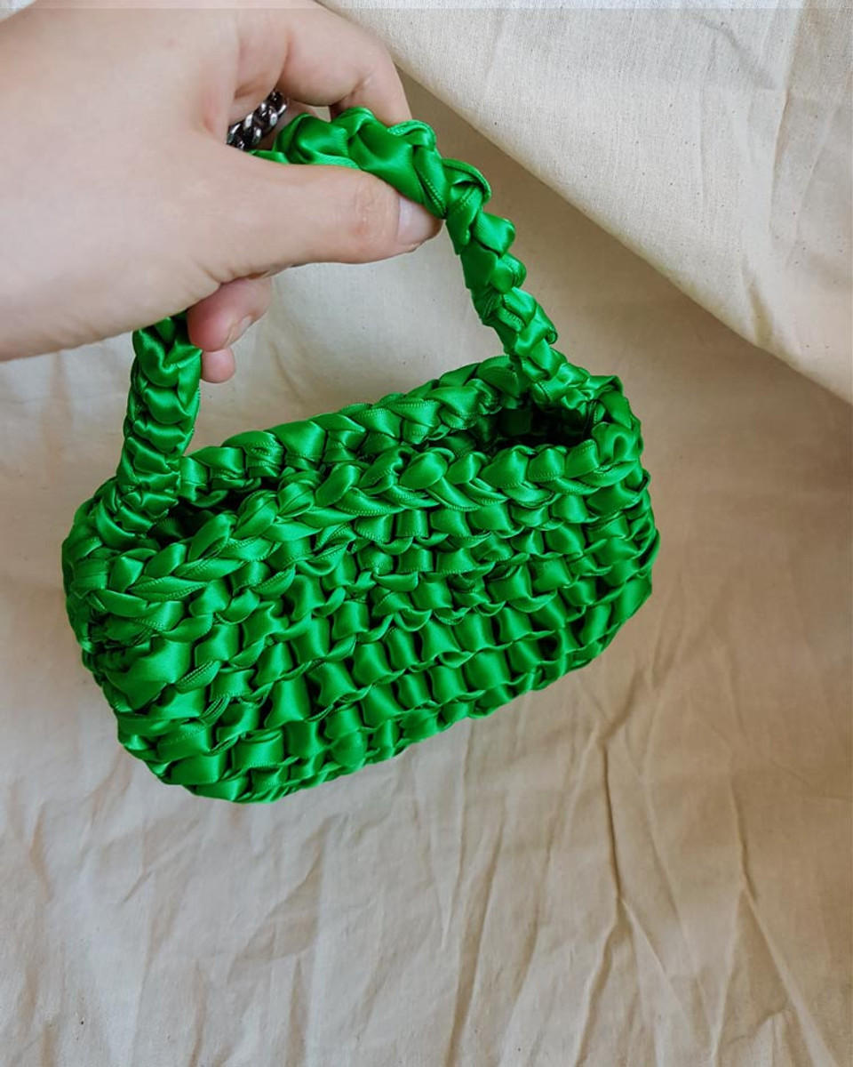 Satin Ribbon Mini Tote Bag in Green