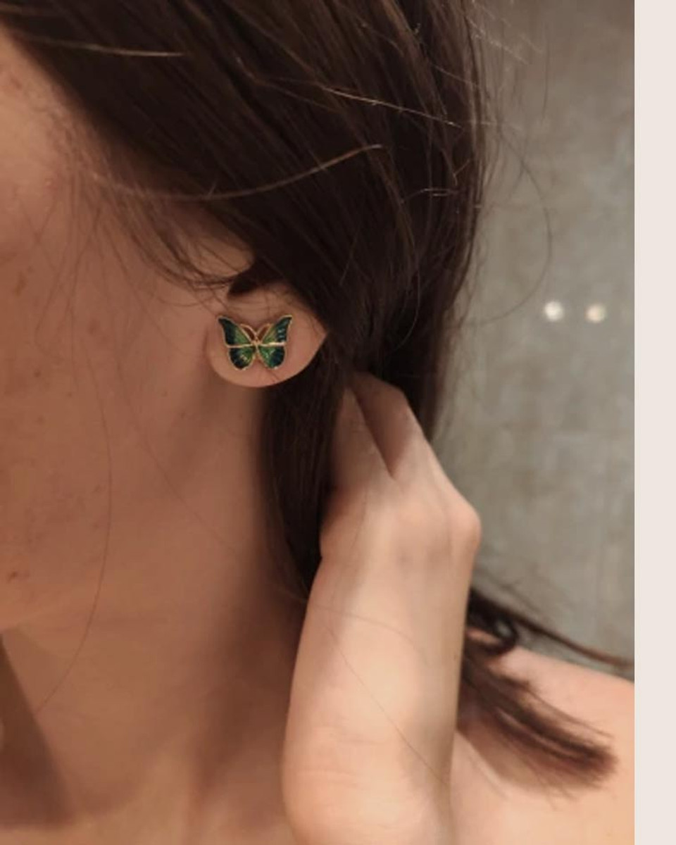 Kesya Incise Green Silver Earrings