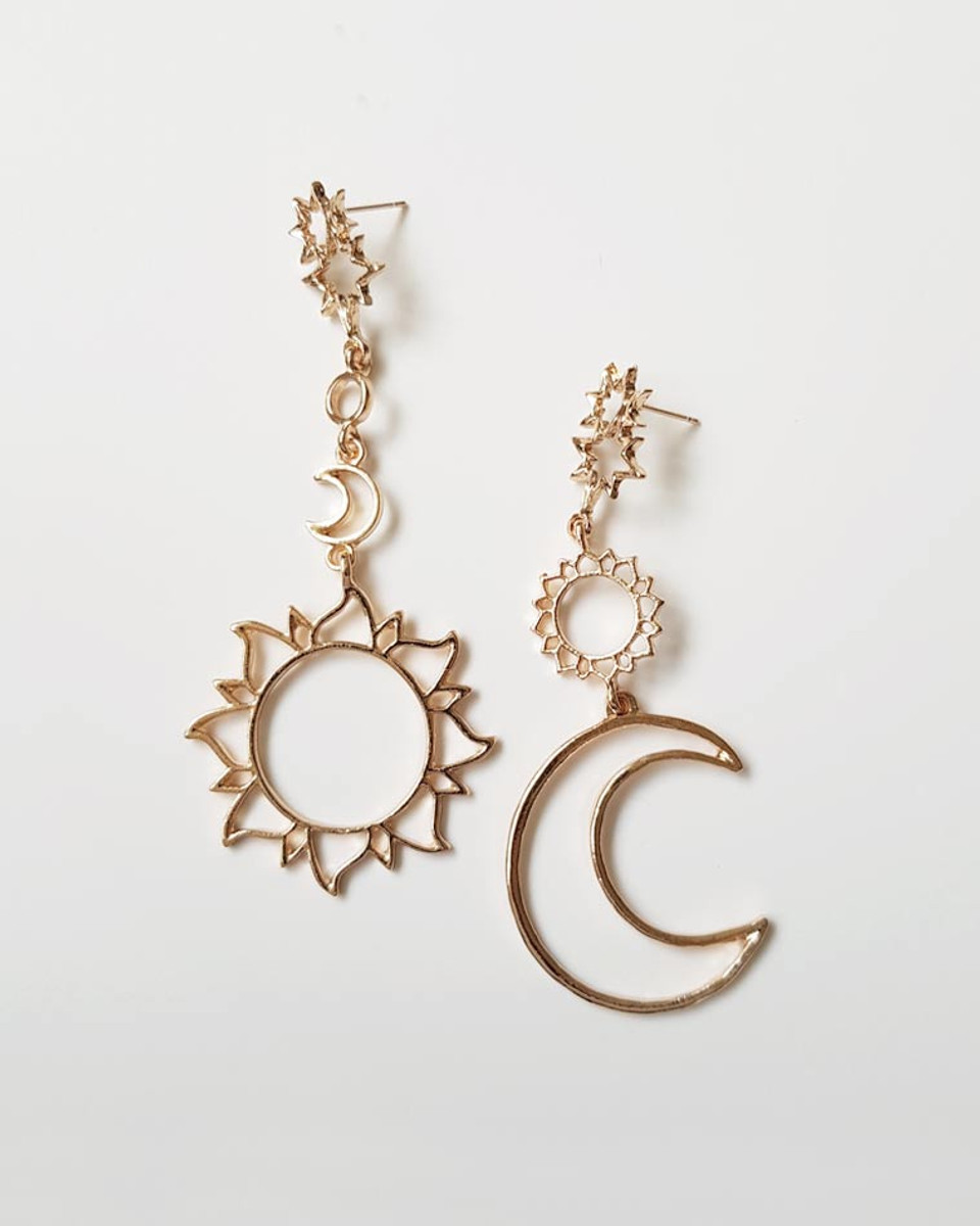 Stella Sun and Moon Earrings in Rose Gold - kellinsilver.com