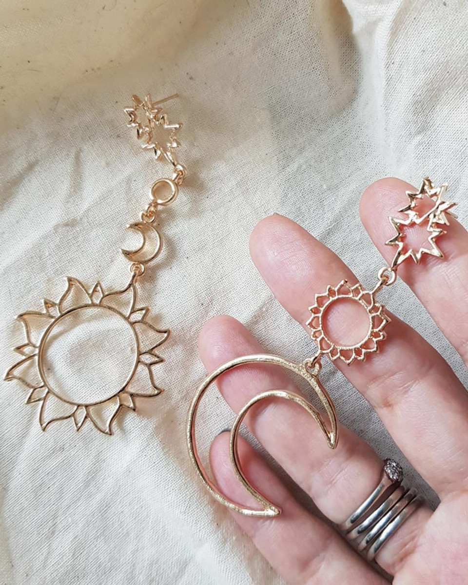 Stella Sun and Moon Earrings in Rose Gold - kellinsilver.com