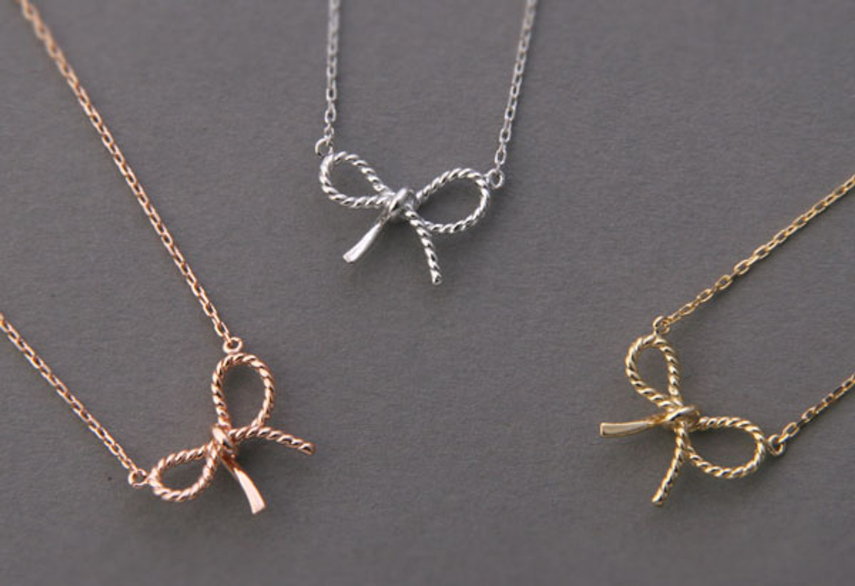 Rose Gold Bow Forget Me Knot Necklace Sterling Silver 