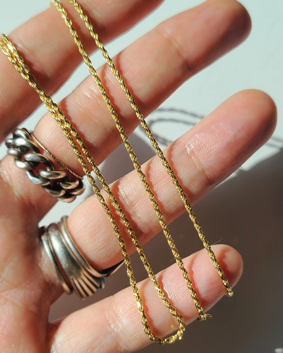 2mm Gold Rope Chain Necklace in Sterling Silver 