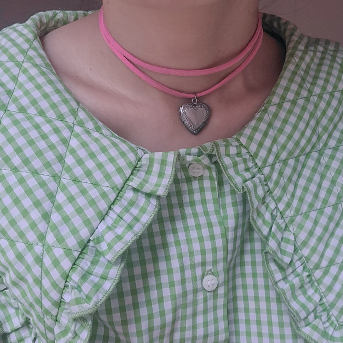 Small Heart Rosette Locket Cord Bracelet in Pink Suede